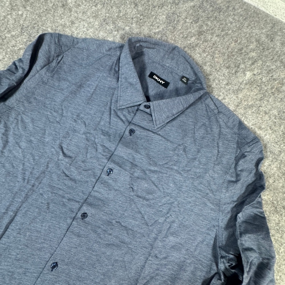 DKNY Mens XXL Blue Long Sleeve Button Down Shirt 100% Cotton Textured 1002000